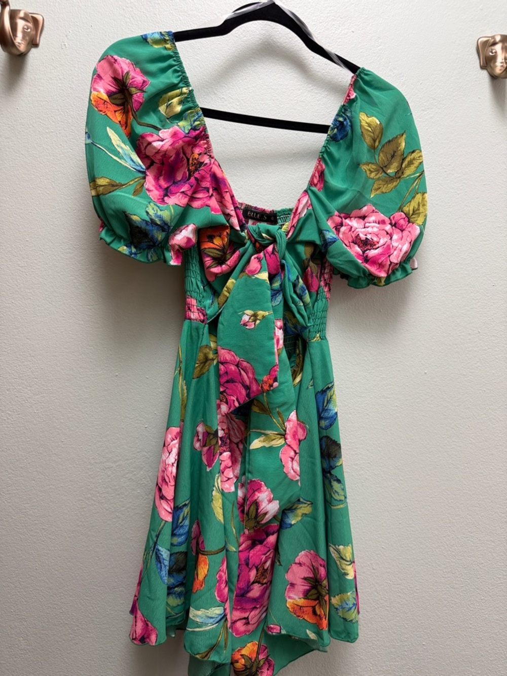 Green Floral Tie-Front Puff Sleeve Romper